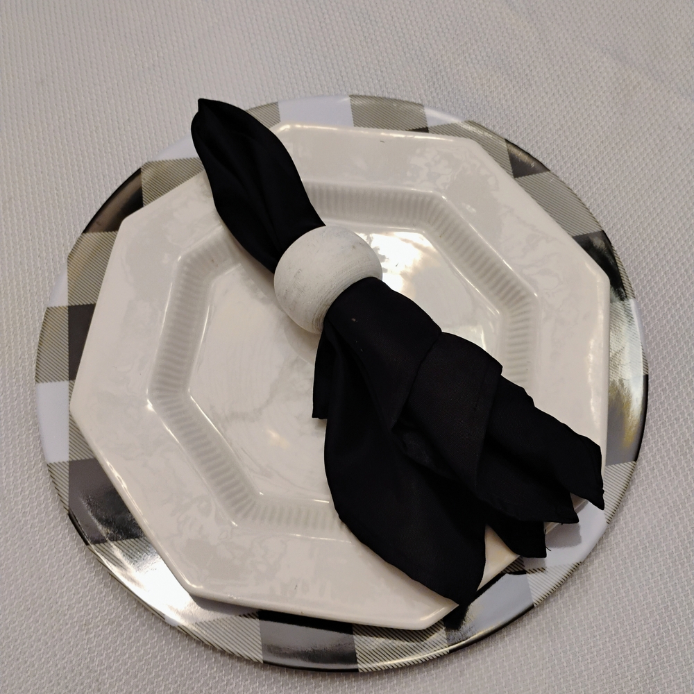 Set of 4 black, white, and gray checkered charger plates 13" farmhouse table dec